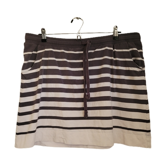 Eddie Bauer Skirt Womens L Large Gray Stripe Pull On Drawstring Pockets - Picture 1 of 5